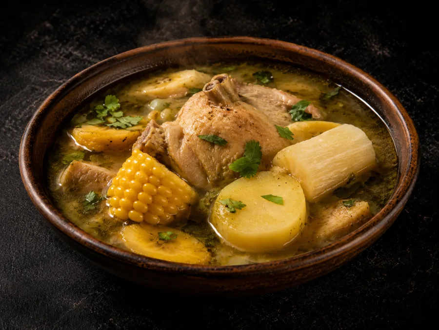 Sancocho colombiano preparado para compartir
